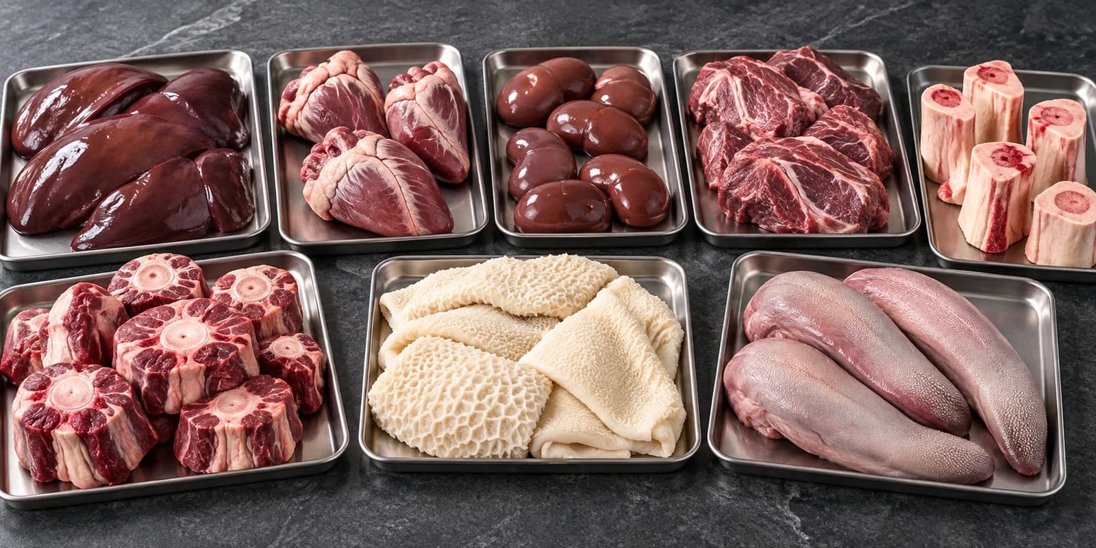 Clean professional presentation of edible offal and variety meats